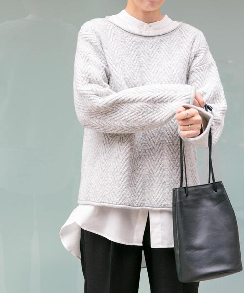 FORK&SPOON（フォークアンドスプーン）の「FORK&SPOON　ヘリンボーンニットプルオーバー（ニット/セーター・レディース・チャコールグレー/グレー/ブラウン・1）」の5枚目の写真