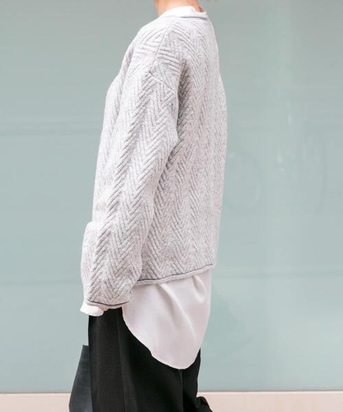 FORK&SPOON（フォークアンドスプーン）の「FORK&SPOON　ヘリンボーンニットプルオーバー（ニット/セーター・レディース・チャコールグレー/グレー/ブラウン・1）」の6枚目の写真