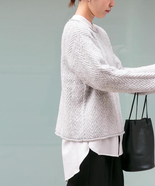 FORK&SPOON（フォークアンドスプーン）の「FORK&SPOON　ヘリンボーンニットプルオーバー（ニット/セーター・レディース・チャコールグレー/グレー/ブラウン・1）」の8枚目の写真