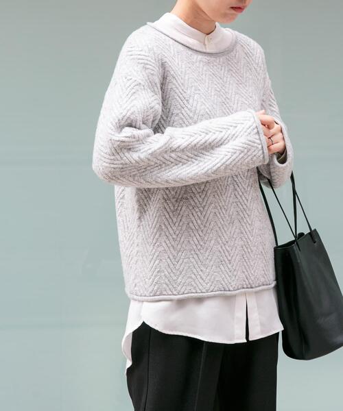 FORK&SPOON（フォークアンドスプーン）の「FORK&SPOON　ヘリンボーンニットプルオーバー（ニット/セーター・レディース・チャコールグレー/グレー/ブラウン・1）」の9枚目の写真