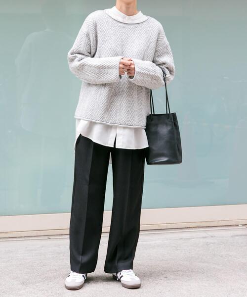 FORK&SPOON（フォークアンドスプーン）の「FORK&SPOON　ヘリンボーンニットプルオーバー（ニット/セーター・レディース・チャコールグレー/グレー/ブラウン・1）」の10枚目の写真