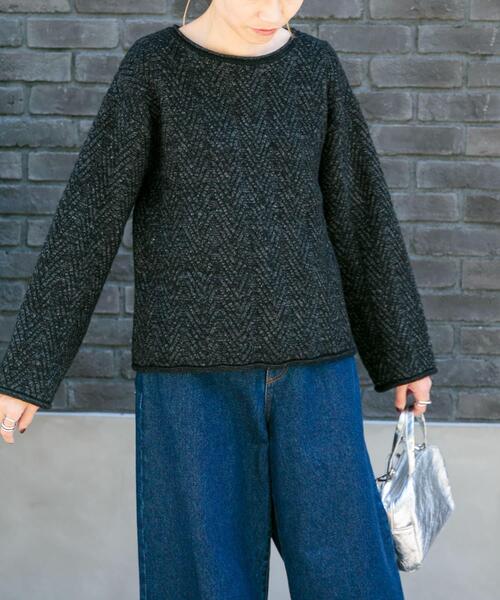 FORK&SPOON（フォークアンドスプーン）の「FORK&SPOON　ヘリンボーンニットプルオーバー（ニット/セーター・レディース・チャコールグレー/グレー/ブラウン・1）」の13枚目の写真