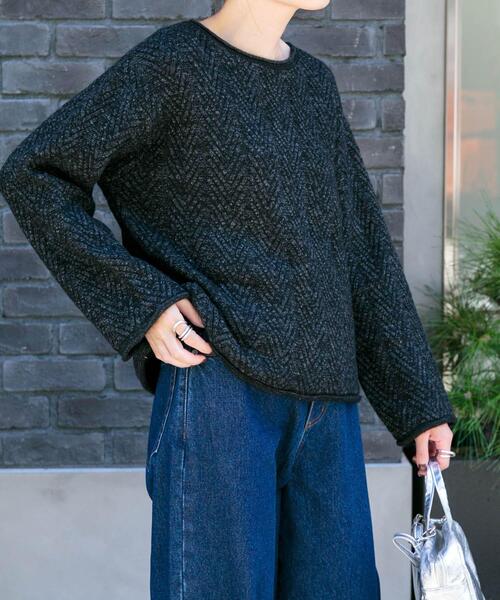 FORK&SPOON（フォークアンドスプーン）の「FORK&SPOON　ヘリンボーンニットプルオーバー（ニット/セーター・レディース・チャコールグレー/グレー/ブラウン・1）」の20枚目の写真