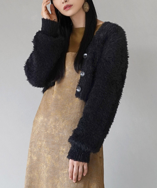 MIMIMEMETE（ミミメメット）の「DOUGHY SHAGGY KNIT［ショートカーディガン］（ニット/セーター・レディース・ブラック/サックスブルー/レッド/アイボリー・フリー）」の2枚目の写真