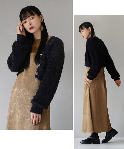 MIMIMEMETE（ミミメメット）の「DOUGHY SHAGGY KNIT［ショートカーディガン］（ニット/セーター・レディース・ブラック/サックスブルー/レッド/アイボリー・フリー）」の18枚目の写真