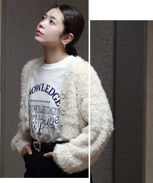 MIMIMEMETE（ミミメメット）の「DOUGHY SHAGGY KNIT［ショートカーディガン］（ニット/セーター・レディース・ブラック/サックスブルー/レッド/アイボリー・フリー）」の20枚目の写真