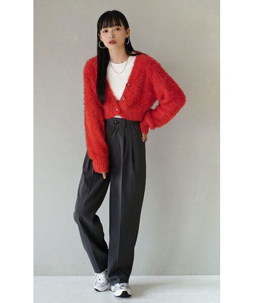 MIMIMEMETE（ミミメメット）の「DOUGHY SHAGGY KNIT［ショートカーディガン］（ニット/セーター・レディース・ブラック/サックスブルー/レッド/アイボリー・フリー）」の21枚目の写真