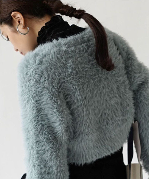 MIMIMEMETE（ミミメメット）の「DOUGHY SHAGGY KNIT［ショートカーディガン］（ニット/セーター・レディース・ブラック/サックスブルー/レッド/アイボリー・フリー）」の14枚目の写真