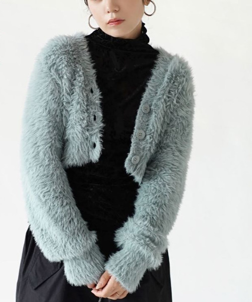 MIMIMEMETE（ミミメメット）の「DOUGHY SHAGGY KNIT［ショートカーディガン］（ニット/セーター・レディース・ブラック/サックスブルー/レッド/アイボリー・フリー）」の15枚目の写真