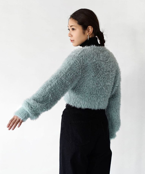 MIMIMEMETE（ミミメメット）の「DOUGHY SHAGGY KNIT［ショートカーディガン］（ニット/セーター・レディース・ブラック/サックスブルー/レッド/アイボリー・フリー）」の5枚目の写真