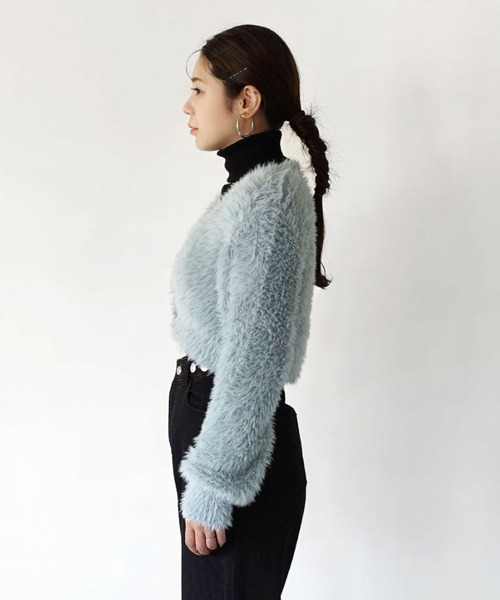 MIMIMEMETE（ミミメメット）の「DOUGHY SHAGGY KNIT［ショートカーディガン］（ニット/セーター・レディース・ブラック/サックスブルー/レッド/アイボリー・フリー）」の7枚目の写真