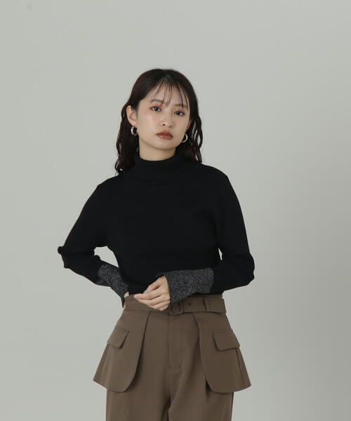 N.（N. Natural Beauty Basic）（エヌエヌナチュラルビューティーベーシック）の「◆タートルネックスリットラメリブニット（ニット/セーター・レディース・ホワイト系その他/ブラック系その他・MEDIUM）」の10枚目の写真