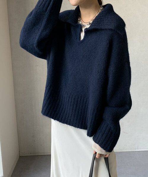 DouDou(ドゥドゥ)の「【WEB限定】 アルパカ風襟付プルオーバー(ニット/セーター・レディース・アイボリー/ネイビー・FREE)」の12枚目の写真