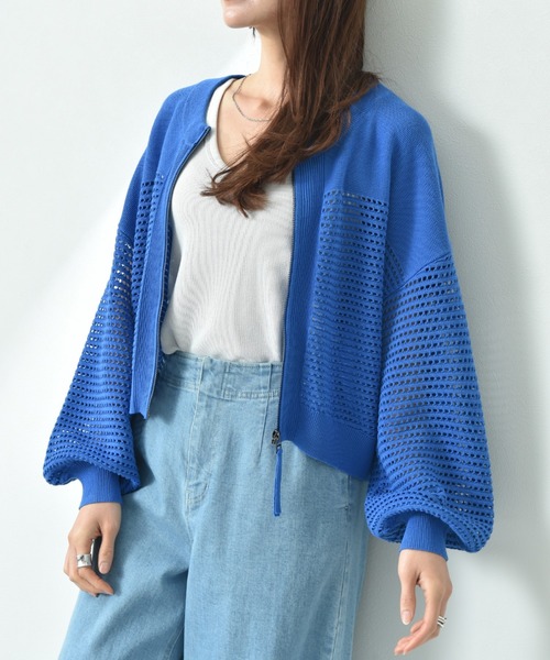 INTERPLANET（インタープラネット）の「メッシュニットＺＩＰブルゾン（カーディガン/ボレロ・レディース・チャコールグレー/ブルー/グレイッシュベージュ/アイボリー・FREE）」の19枚目の写真