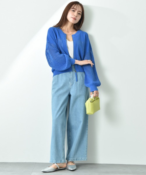 INTERPLANET（インタープラネット）の「メッシュニットＺＩＰブルゾン（カーディガン/ボレロ・レディース・チャコールグレー/ブルー/グレイッシュベージュ/アイボリー・FREE）」の16枚目の写真