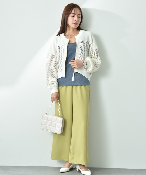 INTERPLANET（インタープラネット）の「メッシュニットＺＩＰブルゾン（カーディガン/ボレロ・レディース・チャコールグレー/ブルー/グレイッシュベージュ/アイボリー・FREE）」の7枚目の写真