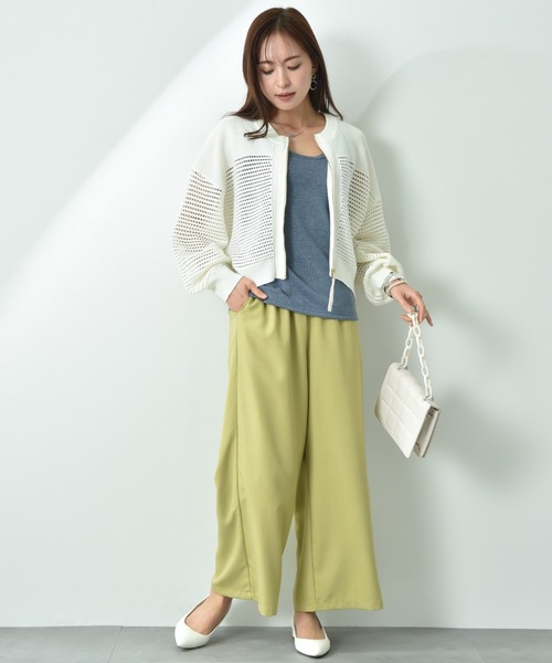 INTERPLANET（インタープラネット）の「メッシュニットＺＩＰブルゾン（カーディガン/ボレロ・レディース・チャコールグレー/ブルー/グレイッシュベージュ/アイボリー・FREE）」の6枚目の写真