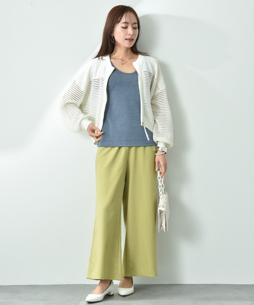 INTERPLANET（インタープラネット）の「メッシュニットＺＩＰブルゾン（カーディガン/ボレロ・レディース・チャコールグレー/ブルー/グレイッシュベージュ/アイボリー・FREE）」の5枚目の写真