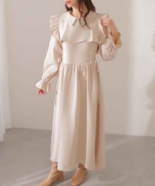 Lace Ladies（レースレディース）の「サイド レースアップ フリル マキシ  ワンピース（ワンピース・レディース・アイボリー/ブルーグレー/ピンク・FREE/S）」の15枚目の写真