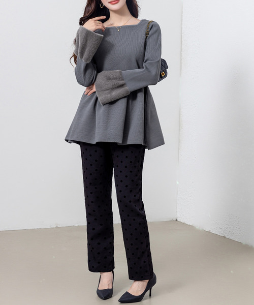 DAY CLOSET（デイ クローゼット）の「レディース 長袖2WAYファーベルスリーブペプラムニットトップス（ニット/セーター・レディース・ブラック/グレー/ホワイト・L/M）」の10枚目の写真