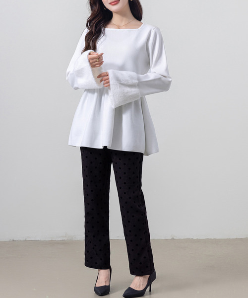 DAY CLOSET（デイ クローゼット）の「レディース 長袖2WAYファーベルスリーブペプラムニットトップス（ニット/セーター・レディース・ブラック/グレー/ホワイト・L/M）」の21枚目の写真