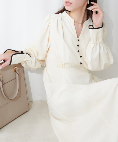 配色くるみ釦ワンピース（ワンピース）｜natural couture（ナチュラルクチュール）