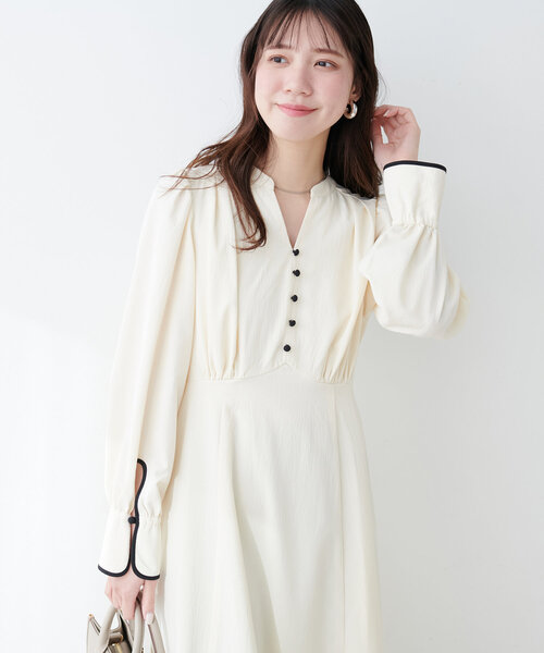 配色くるみ釦ワンピース（ワンピース）｜natural couture（ナチュラルクチュール）