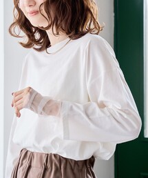 【再入荷・新色登場】袖チュール切替ロングスリーブTシャツ(インフルエンサー紹介アイテム)