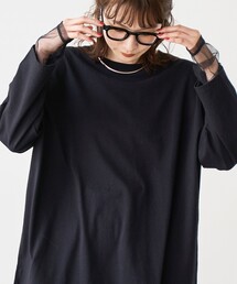 coen（コーエン）の「袖チュール切替ロングスリーブTシャツ【YouTube紹介アイテム】（再入荷・新色登場）（Tシャツ/カットソー）」