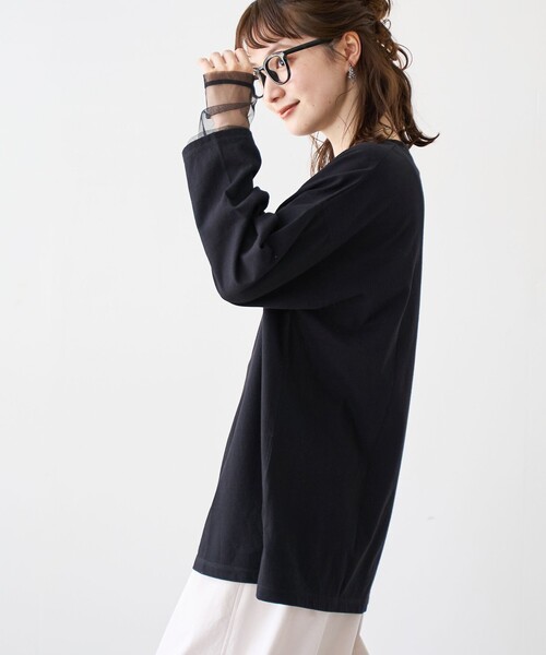 coen(コーエン)の「【再入荷・新色登場】袖チュール切替ロングスリーブTシャツ(インフルエンサー紹介アイテム)(Tシャツ/カットソー・レディース・ダークグレー/その他1/オフホワイト/ライトピンク/ブラック/クリーム/ベージュ/その他2・FREE)」の11枚目の写真