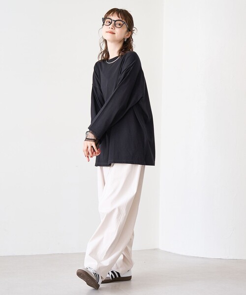 coen(コーエン)の「【再入荷・新色登場】袖チュール切替ロングスリーブTシャツ(インフルエンサー紹介アイテム)(Tシャツ/カットソー・レディース・ダークグレー/その他1/オフホワイト/ライトピンク/ブラック/クリーム/ベージュ/その他2・FREE)」の13枚目の写真