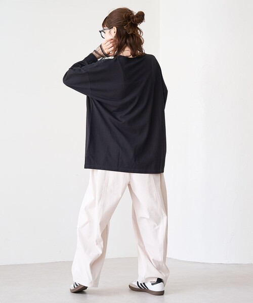 coen(コーエン)の「【再入荷・新色登場】袖チュール切替ロングスリーブTシャツ(インフルエンサー紹介アイテム)(Tシャツ/カットソー・レディース・ダークグレー/その他1/オフホワイト/ライトピンク/ブラック/クリーム/ベージュ/その他2・FREE)」の14枚目の写真