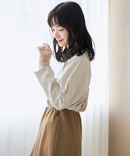 coen(コーエン)の「【再入荷・新色登場】袖チュール切替ロングスリーブTシャツ(インフルエンサー紹介アイテム)(Tシャツ/カットソー・レディース・ダークグレー/その他1/オフホワイト/ライトピンク/ブラック/クリーム/ベージュ/その他2・FREE)」の15枚目の写真