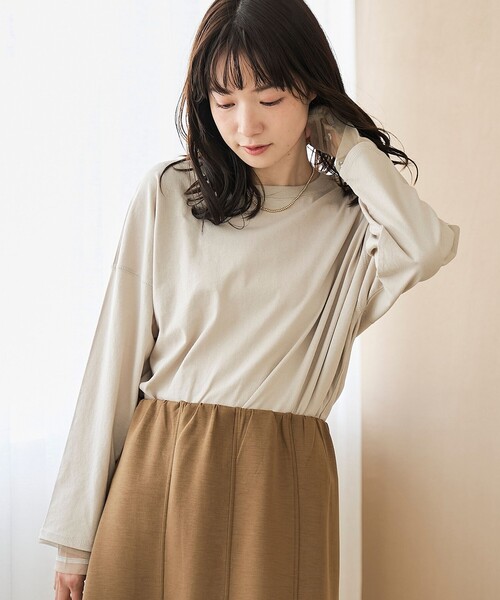 coen(コーエン)の「【再入荷・新色登場】袖チュール切替ロングスリーブTシャツ(インフルエンサー紹介アイテム)(Tシャツ/カットソー・レディース・ダークグレー/その他1/オフホワイト/ライトピンク/ブラック/クリーム/ベージュ/その他2・FREE)」の16枚目の写真