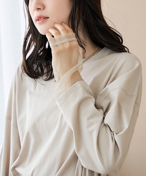 coen(コーエン)の「【再入荷・新色登場】袖チュール切替ロングスリーブTシャツ(インフルエンサー紹介アイテム)(Tシャツ/カットソー・レディース・ダークグレー/その他1/オフホワイト/ライトピンク/ブラック/クリーム/ベージュ/その他2・FREE)」の17枚目の写真