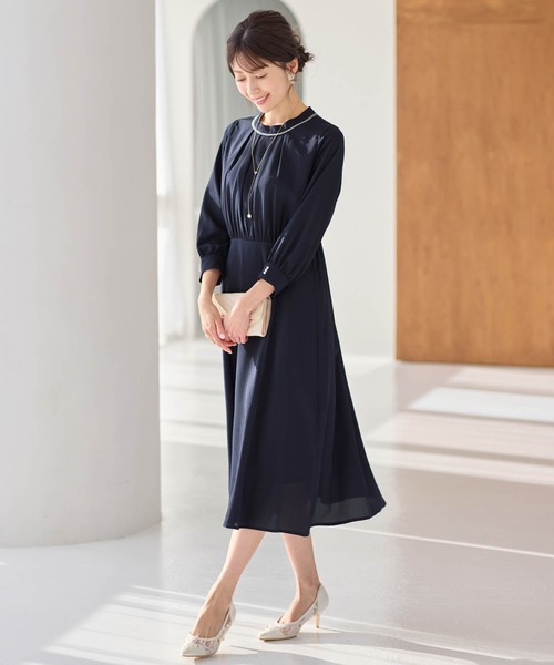 alotta(アロッタ)の「上品光沢フレアーワンピース(ワンピース・レディース・ブルーグレー/ネイビー・3L/LL/L/M)」の9枚目の写真