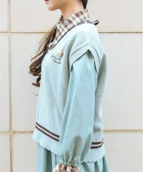 axes femme(アクシーズファム)の「デリスショコラニットベスト(ニット/セーター・レディース・ピンク/キナリ/ミント・FREE)」の5枚目の写真