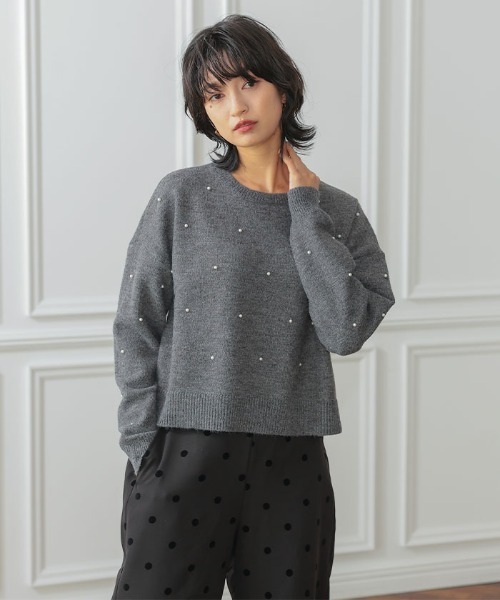 aquagarage(アクアガレージ)の「パールorビジューニットトップス(ニット/セーター・レディース・グレー系その他/ブラック系その他2/グレー系その他2/ブラック系その他・L/M)」の9枚目の写真