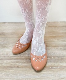 US11❣️ BEBLOSSOMCOLLECTIONレースビジュー付パンプスピンク 大きいサイズ レディース 5cmローヒール・ピンクレースパンプス