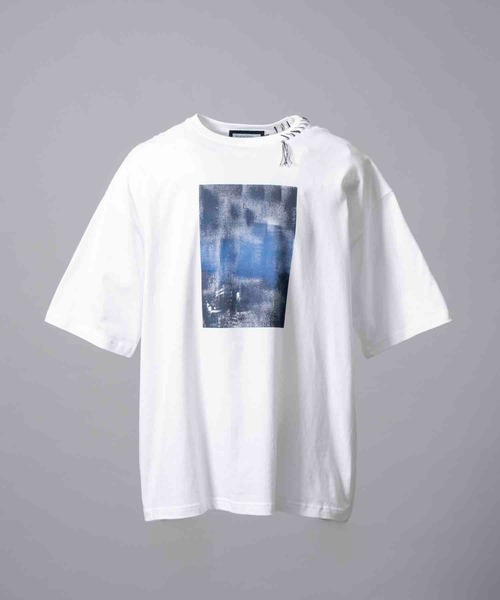 UNISEX》Abstract Hand-Printed Oversized Stitched Crew Neck T