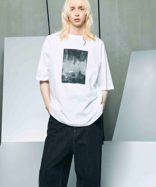 UNISEX》Abstract Hand-Printed Oversized Stitched Crew Neck T