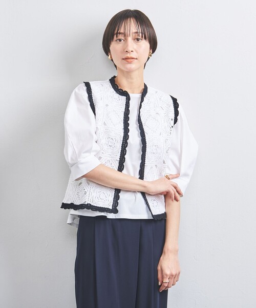 セール】クロッシー エンブロイダリー ニットベスト（ベスト