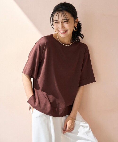 UNFILO(アンフィーロ)の「スゴ機能美 ハーフスリーブ ニット(ニット/セーター・レディース・ホワイト系/ターコイズブルー系/ブラック系2/ベージュ系1/ブラック系/ダークブラウン系/ネイビー系1/ネイビー系/ピンク系/ブルー系/ホワイト系1/ブラウン系・X-LARGE)」の7枚目の写真