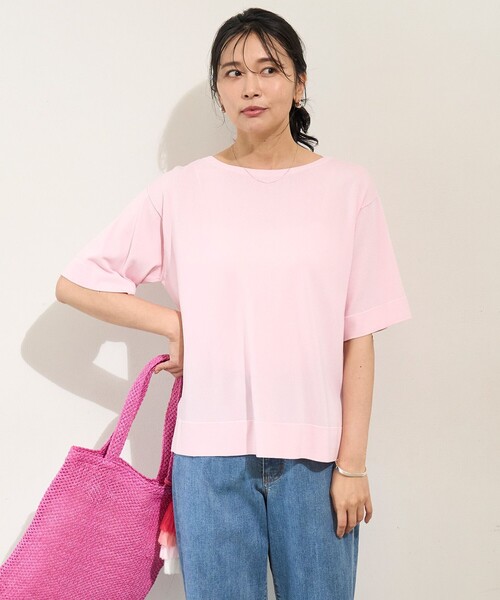 UNFILO(アンフィーロ)の「スゴ機能美 ハーフスリーブ ニット(ニット/セーター・レディース・ホワイト系/ターコイズブルー系/ブラック系2/ベージュ系1/ブラック系/ダークブラウン系/ネイビー系1/ネイビー系/ピンク系/ブルー系/ホワイト系1/ブラウン系・X-LARGE)」の12枚目の写真