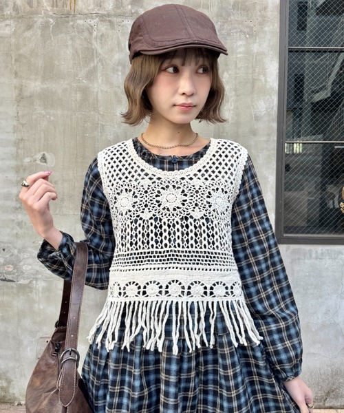 セール】メッシュレースクロシェフリンジベスト（ベスト）｜SOLLON