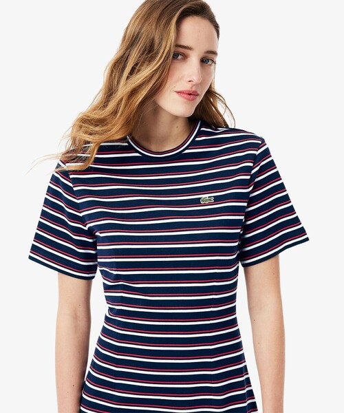LACOSTE（ラコステ）の「バイカラーボーダーTシャツドレス / フレアワンピース（ワンピース・レディース・ネイビー・40/38/36/34）」の2枚目の写真