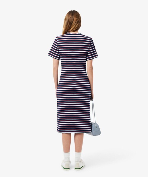 LACOSTE（ラコステ）の「バイカラーボーダーTシャツドレス / フレアワンピース（ワンピース・レディース・ネイビー・40/38/36/34）」の3枚目の写真