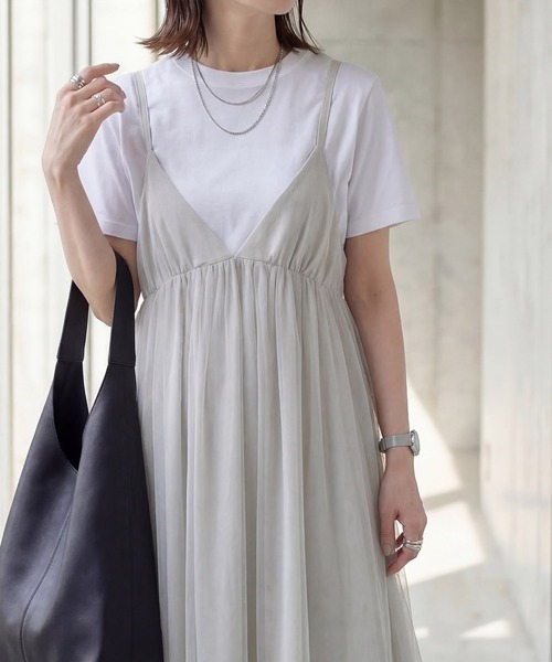 STYLE DELI(スタイルデリ)の「【LUXE】チュールギャザーキャミ型ワンピース(ワンピース・レディース・ブラック/ライトグレー/ブラウン・FREE)」の7枚目の写真