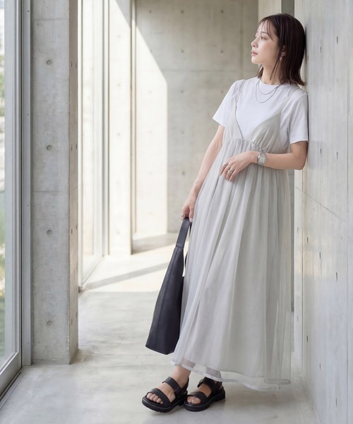 STYLE DELI(スタイルデリ)の「【LUXE】チュールギャザーキャミ型ワンピース(ワンピース・レディース・ブラック/ライトグレー/ブラウン・FREE)」の9枚目の写真