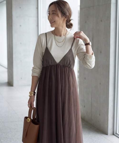 STYLE DELI(スタイルデリ)の「【LUXE】チュールギャザーキャミ型ワンピース(ワンピース・レディース・ブラック/ライトグレー/ブラウン・FREE)」の10枚目の写真